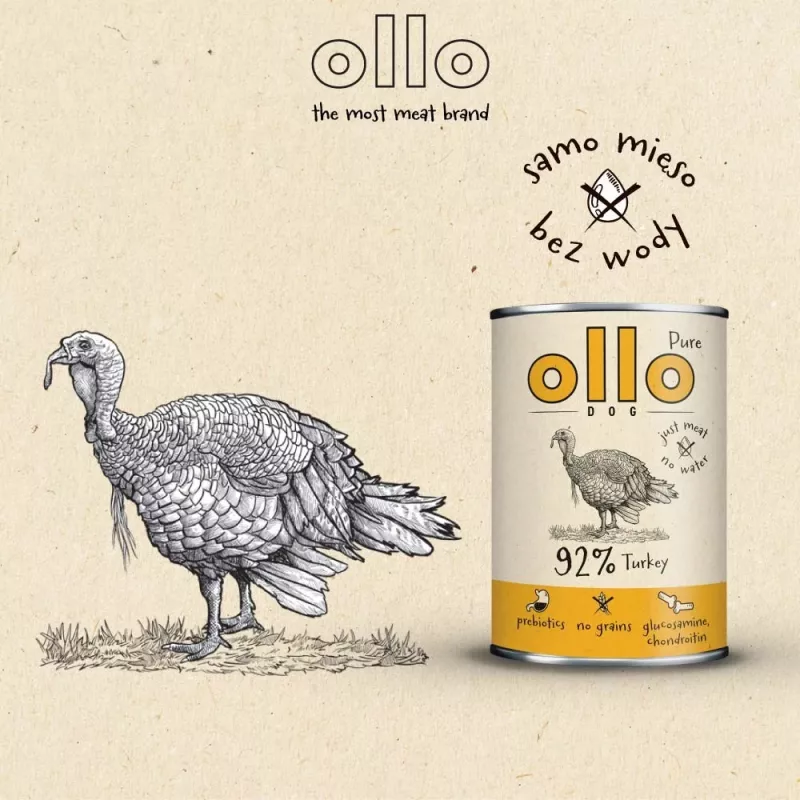 OLLO Pure Turkey šlapias šunų maistas - 850 g