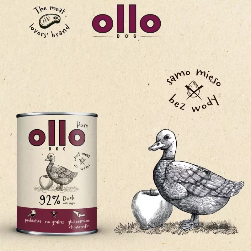 OLLO Pure Duck with apple šlapias šunų ėdalas - 400g