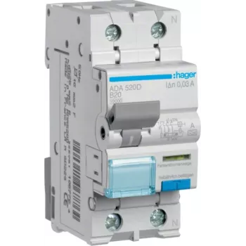 Hager RCBO jungiklis 1P+N 10kA B-20A 30mA ADA520D