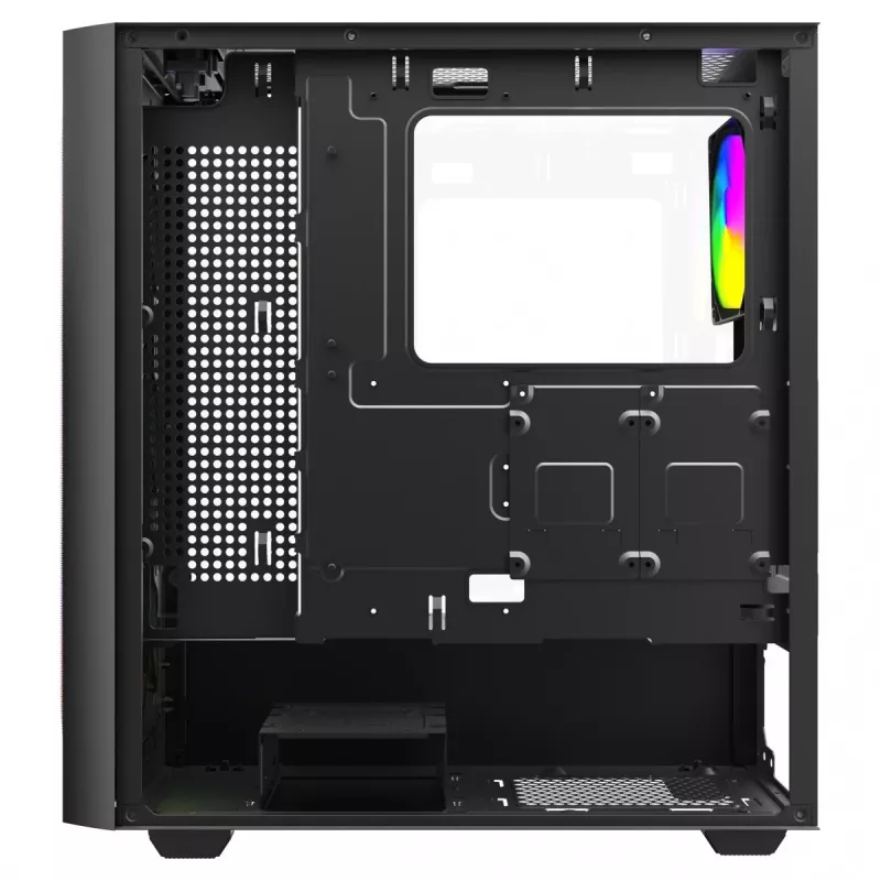 PC korpusas SAVIO Noctis Flow RGB — Cube, ATX/Mini-ITX, 3x 120 mm priekiniai ventiliatoriai, grūdintas stiklas šone, maks. GPU 35 cm
