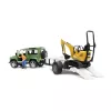 BRUDER Land Rover Defender su priekaba ir JCB mikroekskavatoriumi 8010 CTS bei statybininko figūrėle