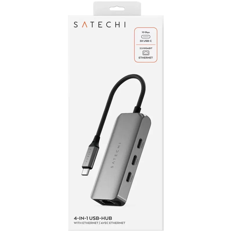 Satechi 4-in-1 dokų stotelė ST-H3C25EM USB-C 3.2 Gen2 pilka