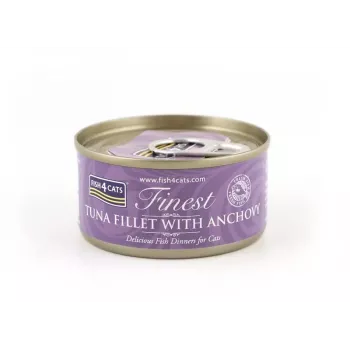 FISH4CATS Tunio filė su ančiuviu – šlapias ėdalas katėms – 70g