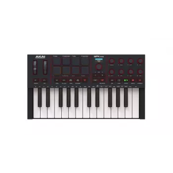 MIDI klaviatūra AKAI MPK MINI 4 Black — 25 klavišų, 8 padų, 8 enkoderių, arpegiatorius, USB-C, MIDI išėjimas