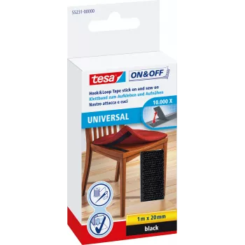 Tesa On & Off 55231-00-01 lipni juosta siuvimui ir klijavimui, 20 mm x 1 m, juoda