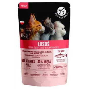 Šlapias maistas katėms PetRepublic CAT pouch suaugusioms katėms 100 g, filė su lašišos gabaliukais