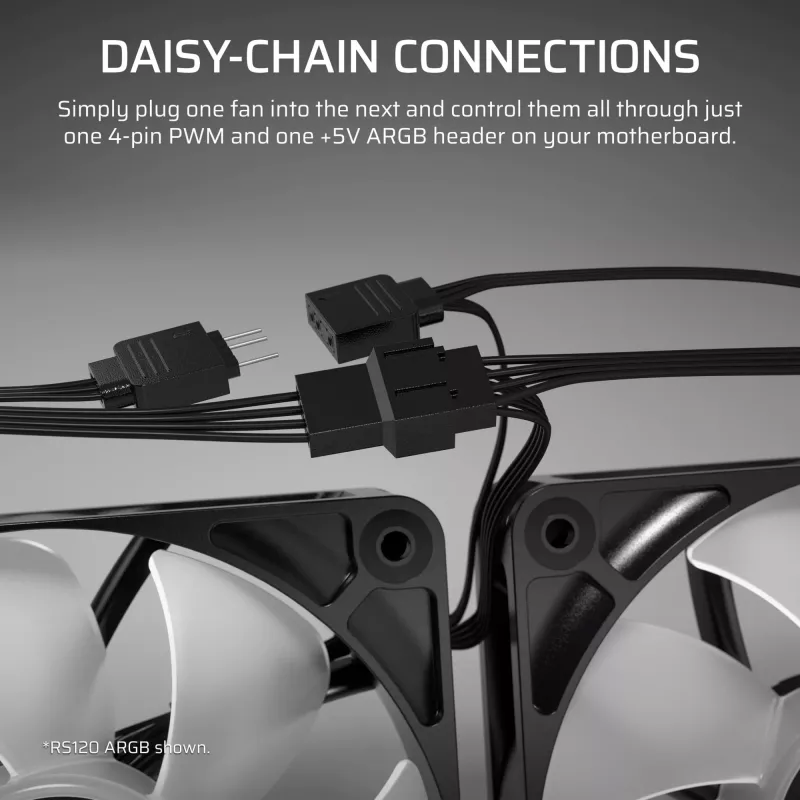 CORSAIR RS120-R 120 mm baltas ARGB ventiliatorius (25 mm storis)