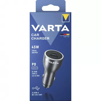 Automobilinis įkroviklis Varta 57933101111, 45W bendra galia, 1× USB-A, 1× USB-C