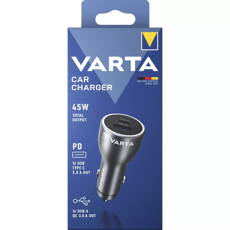 Automobilinis įkroviklis Varta 57933101111, 45W bendra galia, 1× USB-A, 1× USB-C