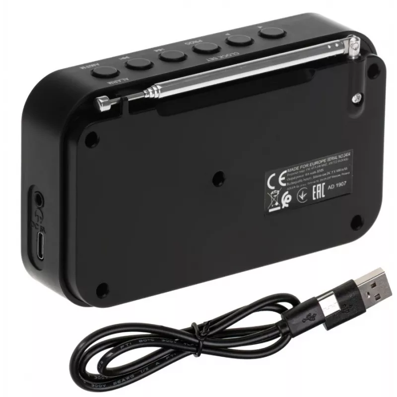 Nešiojamas skaitmeninis radijas Adler AD 1907 – AM/FM, skaitmeninis imtuvas, žadintuvas, USB-C, 600 mAh baterija, LCD, 20 išankstinių stočių, teleskopinė antena