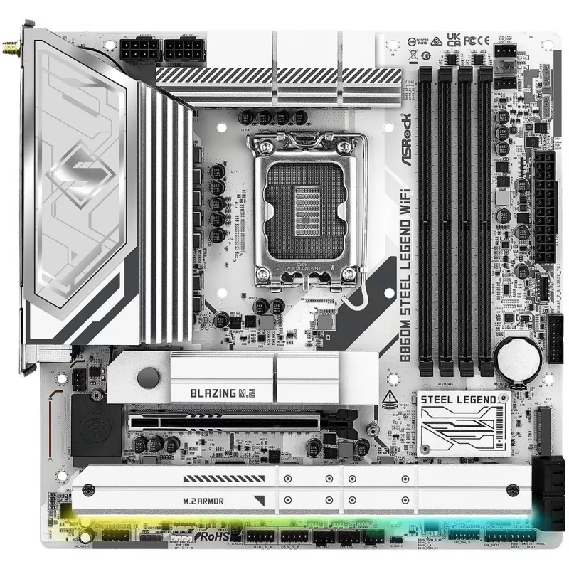 Motininė plokštė ASRock B860M Steel Legend WiFi — Intel B860, LGA 1851, micro-ATX, DDR5, 4 DIMM, Wi-Fi 6E, 2.5GbE