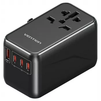 Kroviklis Vention FJGB0 100W GaN su 3× USB-C ir 1× USB-A, juodas