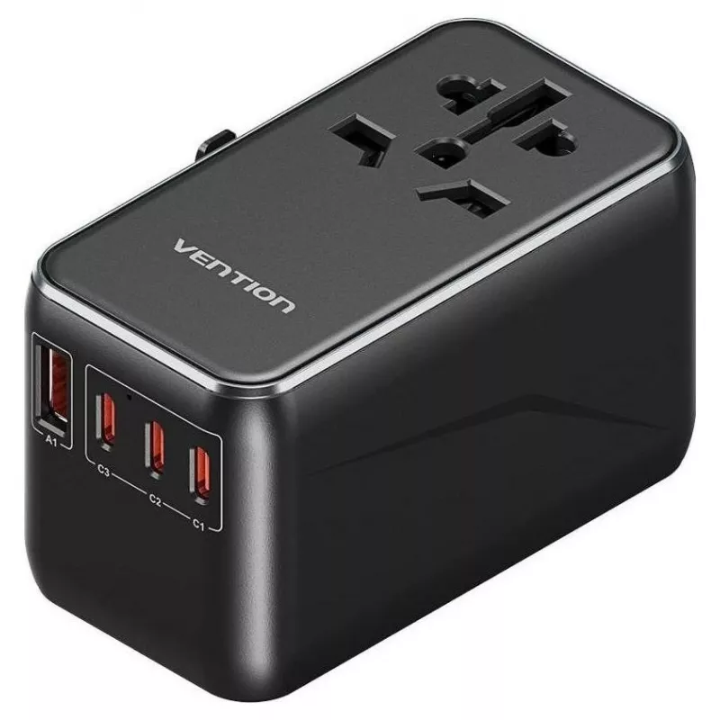 Kroviklis Vention FJGB0 100W GaN su 3× USB-C ir 1× USB-A, juodas