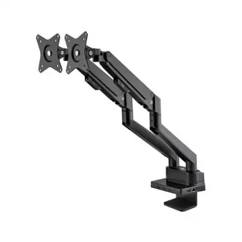 Manhattan Dual Desk Mount laikiklis dviems monitoriams su duoklių stotele, dujine spyruokle, iki 27 colių, 7 prievadai, VESA 75x75/100x100 mm