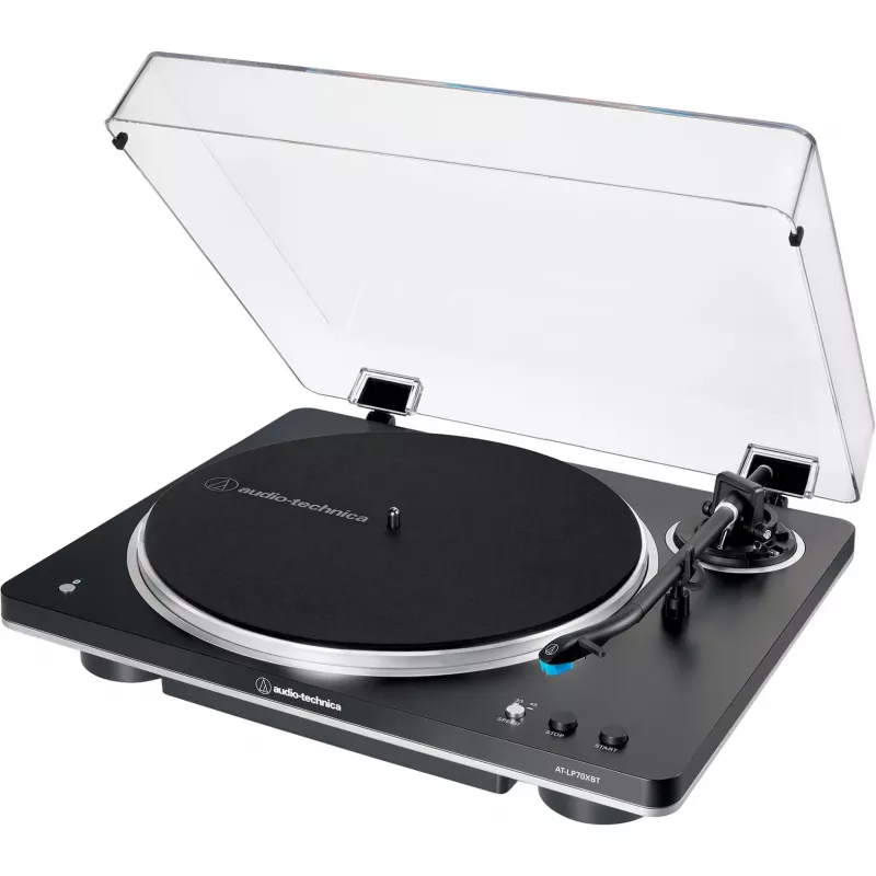 Patefono grotuvas Audio-Technica AT-LP70XBTBS, juodas/sidabrinis, visiškai automatinis, diržinė pavara, Bluetooth, integruotas fono išankstinis stiprintuvas