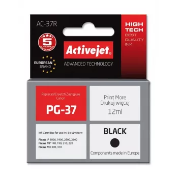 Kasetė ActiveJet AC-37R suderinama Canon PG-37 pakaitalas, juoda, 12 ml, XL išeiga, pigmentinis rašalas