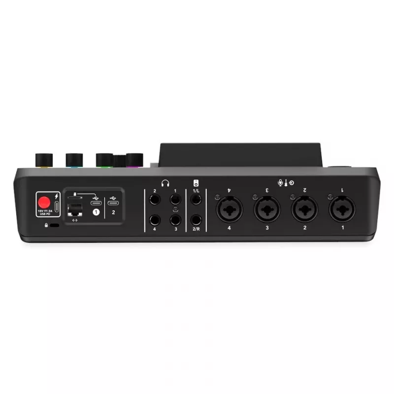 Studijo valdiklis RØDE Caster Pro II juodas — 4 XLR/TRS kombinuotos jungtys, 4 ausinių išėjimai, 8 pagalvėlės, jutiklinis ekranas, Wi‑Fi, Bluetooth, USB‑C
