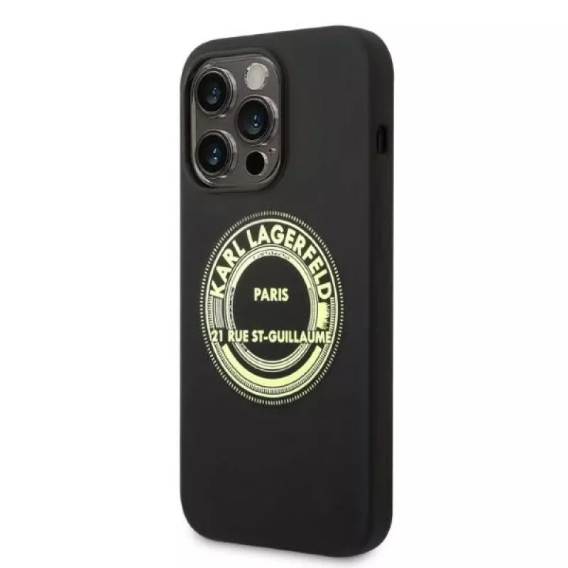 Karl Lagerfeld minkštas silikoninis dėklas RSG Black, skirtas Apple iPhone 14 Pro, KLHCP14LSRSGRCK