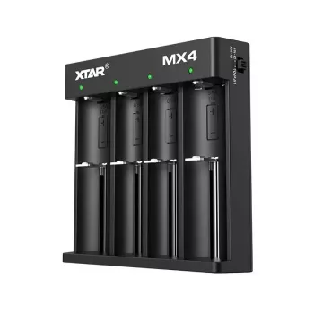 Įkroviklis baterijoms XTAR MX4 4 lizdų universalus Li-ion NiMH USB-C, juodas, palaiko 4 baterijas