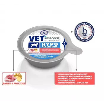 VET RESPONSE Hypoallergenic Rabbit šlapias ėdalas katėms 85g