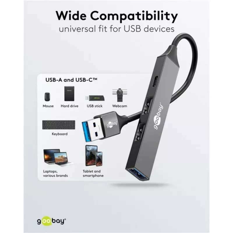 Goobay Slim 4-Port USB-Hub USB-A į USB-C™/USB-A, USB 3.2 (74458)