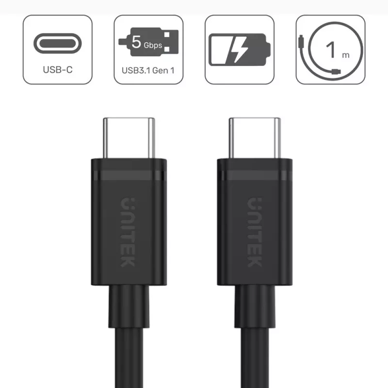 USB laidas UNITEK Y-C477BK USB 3.2 Gen 1 1m USB-C juodas