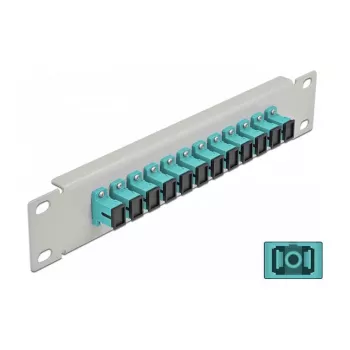 Skaidulinės optikos skirstymo panelė DeLOCK 10 colių 12 prievadų SC Simplex Aqua 1U Pilka