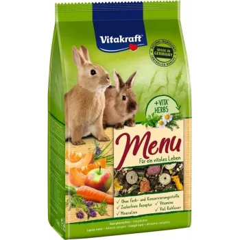 Pilnas granuliuotas pašaras suaugusiems triušiams Vitakraft Menu Vital 3 kg – grūdų skonio, 12,5 % žaliavinės ląstelienos, virškinimo palaikymui, maišas