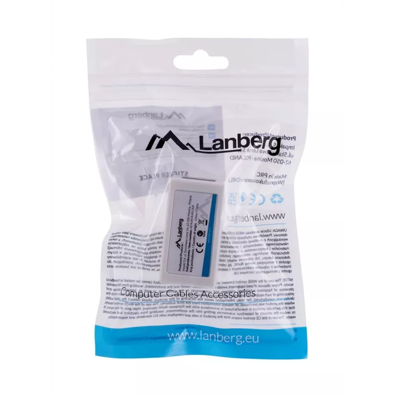 LANBERG lyties keitiklis RJ-45 į RJ-45, moteriška–moteriška, U/UTP Cat5e, baltas