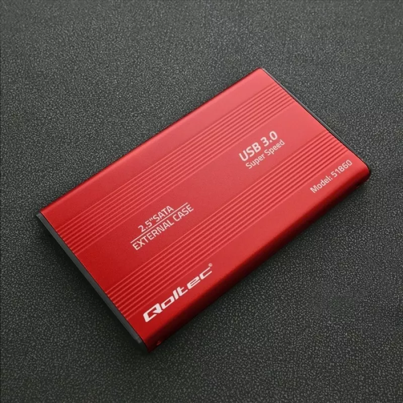 Išorinis dėklas HDD/SSD QOLTEC 51860 2.5 colio SATA III, USB Type-A, 5 Gbit/s, aliuminis, raudonas