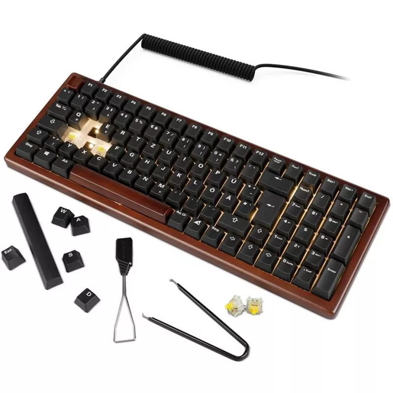 Klaviatūra Sharkoon SGK50 S2, USB, QWERTZ, vokiškas išdėstymas, medžio apdaila