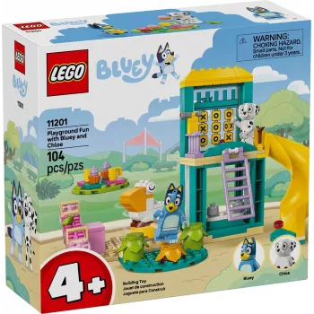 LEGO kaladėlių rinkinys 11201 Žaidimų aikštelės nuotykiai su Blue ir Chloe – minifigūrėlės, žaidimo scena