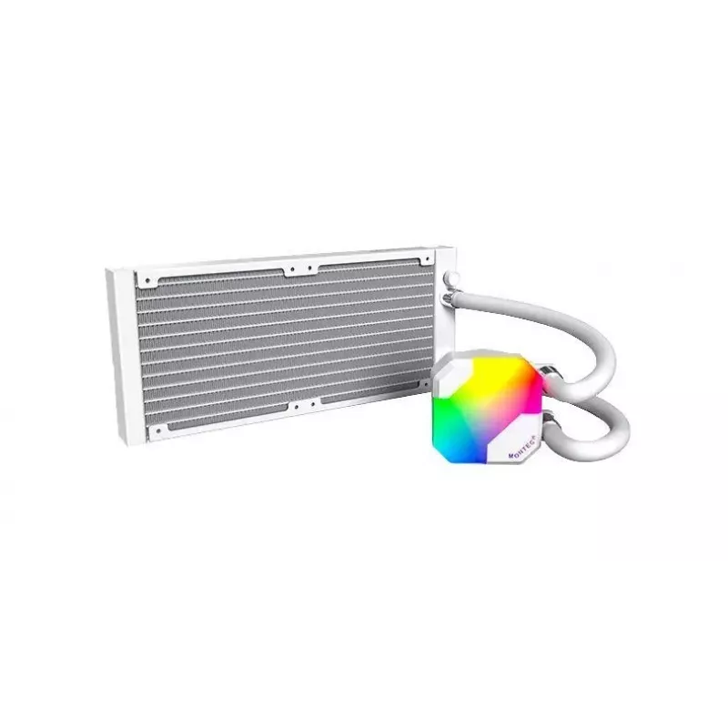 AIO vandens aušintuvas Montech Hyper Flow ARGB 240 mm White – 240 mm radiatorius, ARGB apšvietimas, balta spalva