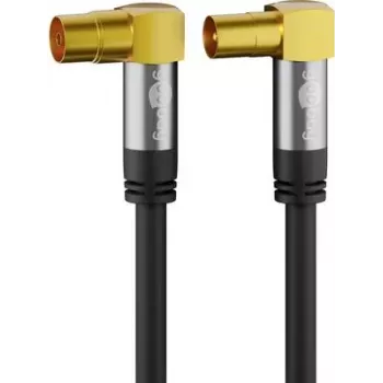 Goobay TV antenos laidas (135 dB tipas), 4x ekranuotas, 5 m - auksuotas, Koax lizdas 90° > Koax kištukas 90° (70466)