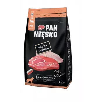 Sausas šunų ėdalas Pan Miesko Veršiena su Kalakutiena XS 9 kg — Smulkių veislių suaugusių šunų granulės, 30% baltymų, 20% riebalų