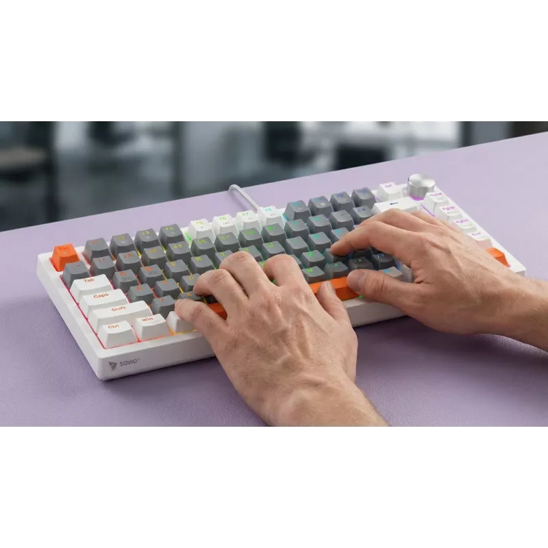 Savio ASTRAL WHITE JADE 3 COLOURS klaviatūra, žaidimų, USB, QWERTY US International