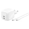 Greitasis AC sieninis įkroviklis Belkin WCH020KQ2MWH-B6 — 2x USB‑C, 2 m integruotas laidas, baltas
