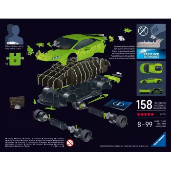 3D dėlionė 158 dalių Lamborghini Huracan EVO žalia