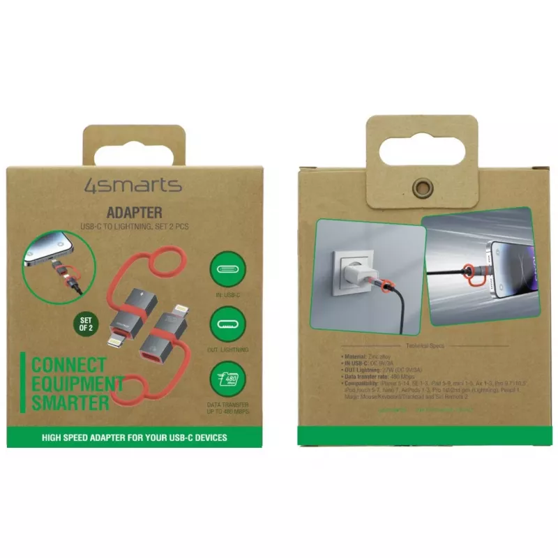 USB-C į Lightning adapteris 4smarts 541522, 27W PD, 2 vnt. pakuotė