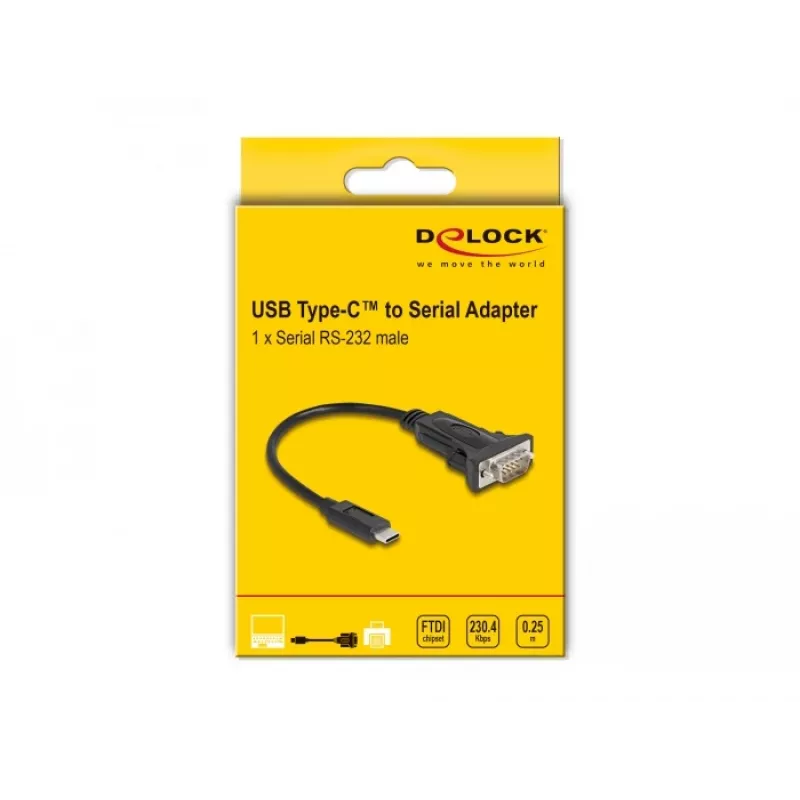 DeLOCK adapteris USB Type-C į RS-232 D-Sub 9 kontaktų vyriškas 0,25 m