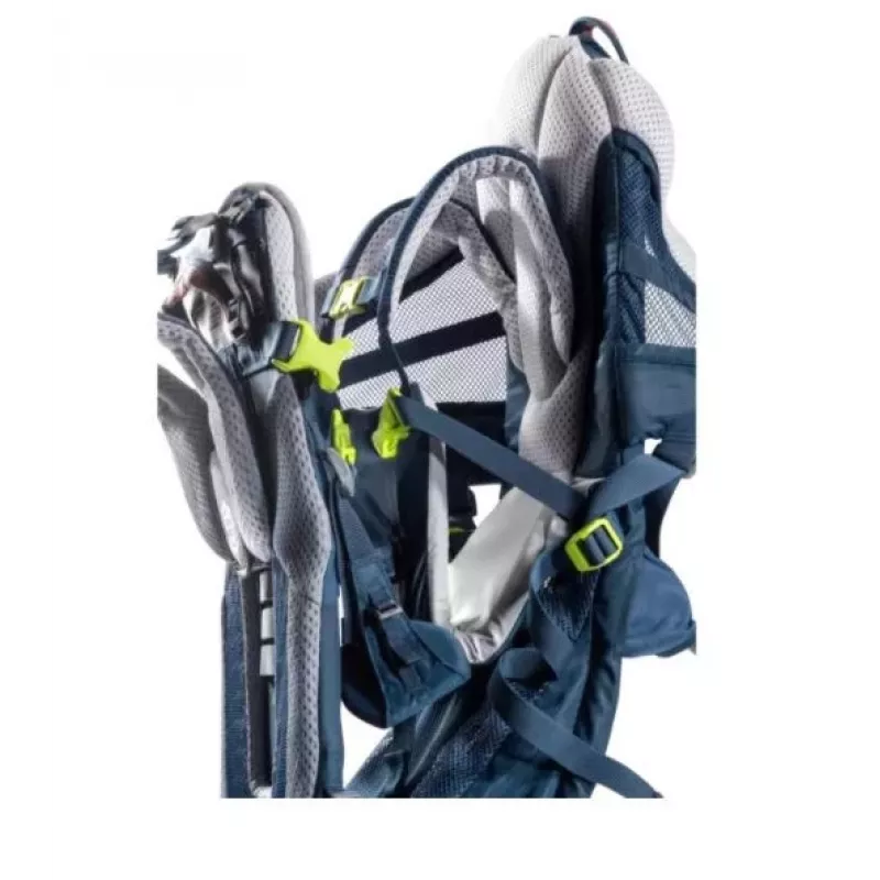 Nešiojama kuprinė vaikui DEUTER Kid Comfort Active mėlyna, poliamidas, iki 22 kg, saulės stogelis, pėdų atrama, VariQuick, Lite Air