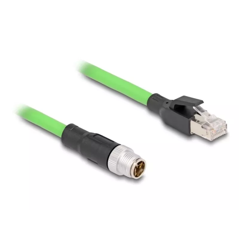 Tinklo kabelis DeLOCK M12 X-koduotas 8 kontaktų kištukas į RJ45 kištuką PUR (TPU) 1 m