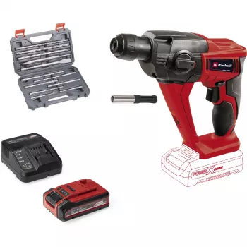 Belaidis plaktukinis gręžtuvas EINHELL Power X-Change TE‑HD 18 Li, 18V, Li‑Ion 4.0 Ah Plus, su grąžtų ir kaltų rinkiniu