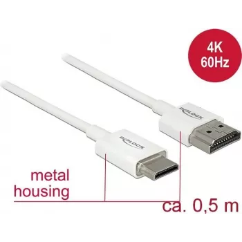 HDMI kabelis DeLOCK 85141 0,5 m HDMI A tipo – C tipo baltas