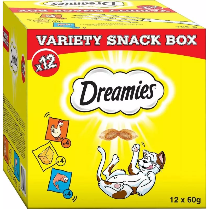 Kačių skanėstai Dreamies sūris, vištiena, lašiša asorti 12×60 g
