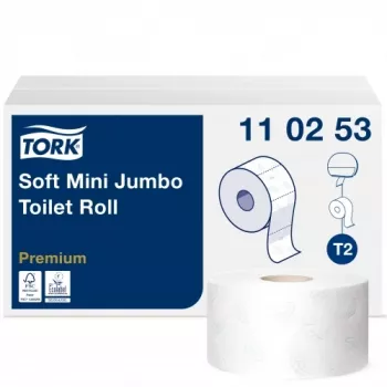 Tualetinis popierius Tork PREMIUM MINI JUMBO T2 110253, 2 sluoksniai, 9,7 cm x 170 m, baltas, 12 vnt.
