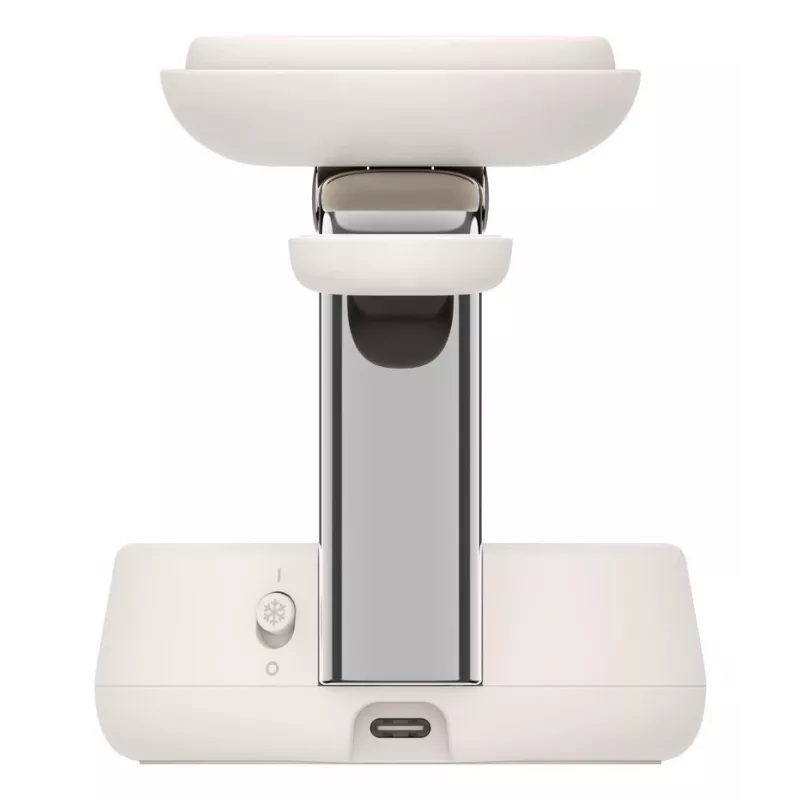 Belaidis USB įkroviklis Belkin Qi2 WIZ040KQSD — 25 W, USB maitinimas, 1,5 m laidas, baltas, išmaniesiems telefonams, išmaniesiems laikrodžiams, ausinėms, sporto apyrankėms