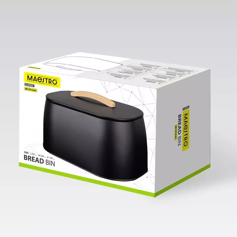 Dėžutė duonai Maestro MR-1675-BLACK, juoda