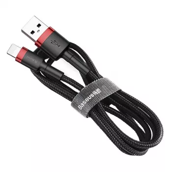 USB-A į Lightning laidas Baseus Cafule 2.4A QC 3.0, 1 m — juodas/raudonas