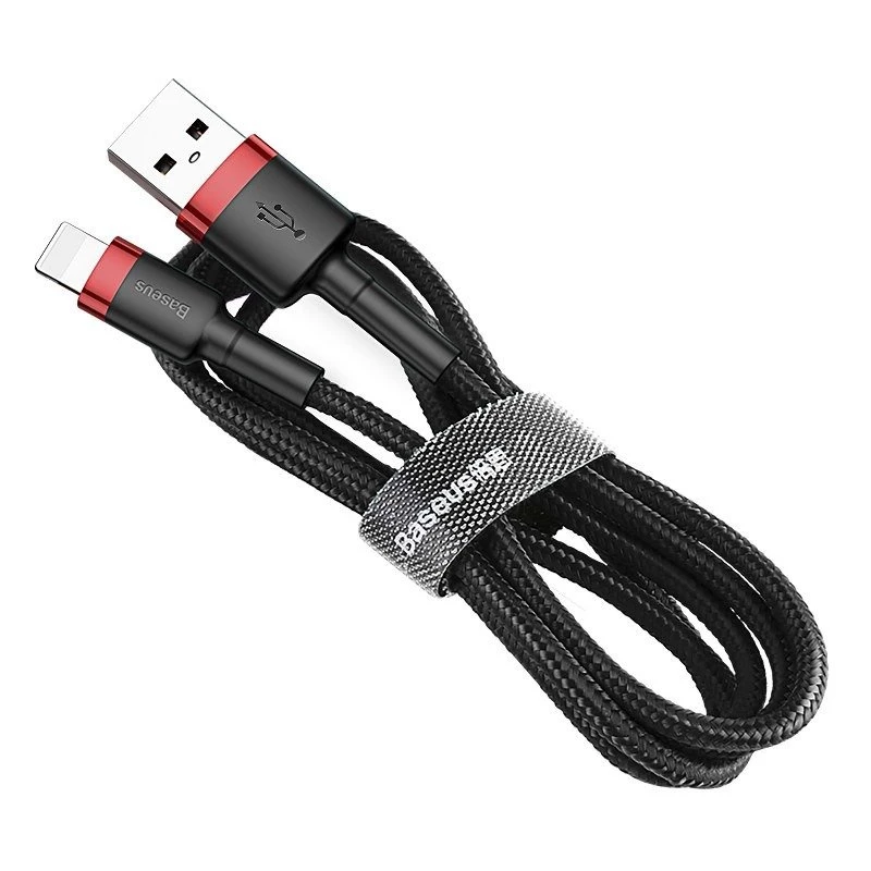 USB-A į Lightning laidas Baseus Cafule 2.4A QC 3.0, 1 m — juodas/raudonas